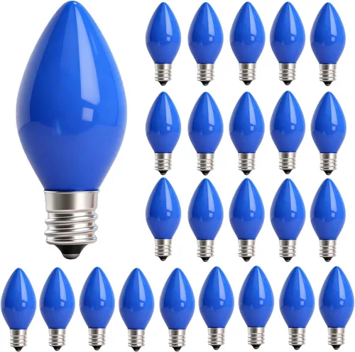 Paquete de 25 bombillas azules de Navidad, bombillas incandescentes azules C7 de repuesto, bombillas de cerámica de vidrio vintage de 5 W para
