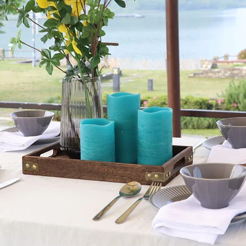 Miniatura 4 de Rhytsing Velas LED sin llama de cristal turquesa con función de temporizador para verano y bodas, luz blanca cálida, acabado de cera real, 6