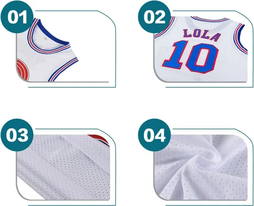 Miniatura 6 de Camiseta de baloncesto para hombre Lola #10 Space Movie Jersey Hip Hop Sports Shirt Halloween Party #10 Blanco XS-XXL