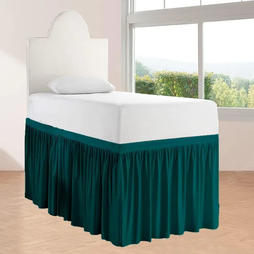 Miniatura 8 de Falda de cama larga de 42 pulgadas con caída de 42 pulgadas, patrón de volantes, falda de cama para dormitorio universitario, esquinas divididas