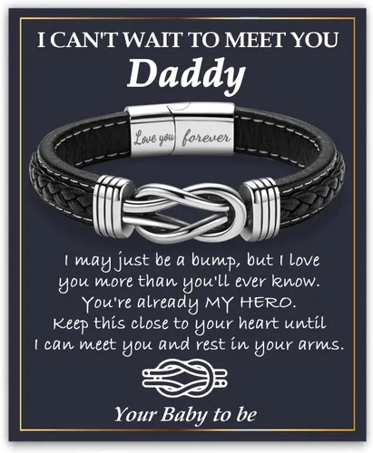 Miniatura 24 de Gifts for Men Infinity Leather Bracelet for Dad New Daddy Husband Boyfriend Son Grandson Brother Nephew Uncle Brown Braided Engraved Leather Jewelry