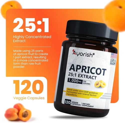 Miniatura 3 de Extracto de albaricoque 25:1, 500 mg por cápsula 1000 mg por porción Suplemento de hierbas de apoyo inmunológico (paquete de 1) (120 cápsulas)