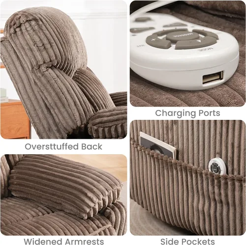 Miniatura 6 de GRAINELL - Silla reclinable giratoria con masaje y calor, puerto de carga USB, reclinable eléctrico de posición infinita, mecedoras eléctricas