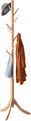 Miniatura 10 de Perchero Independiente, Soportes de Abrigos para Entrada, Perchero de Bambú Colgador de Sombreros 8 Ganchos para Chaqueta, Bolso, Perchero