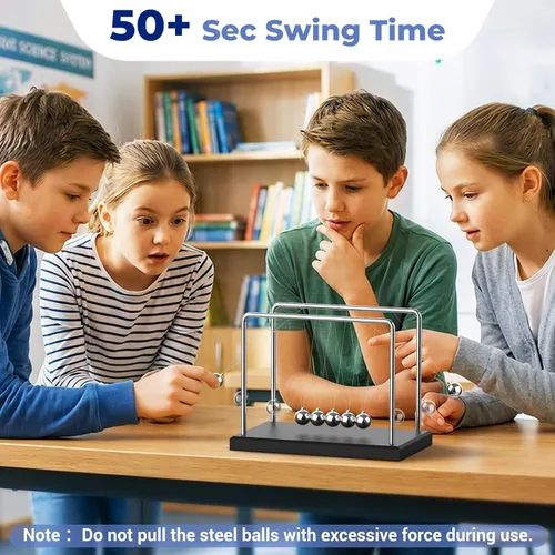 Miniatura 2 de Theefun Newtons Cradle Balance Péndulo 7 cuentas oscilantes bolas oscilantes de aproximadamente 50 segundos, juguetes de ciencia física, bolas