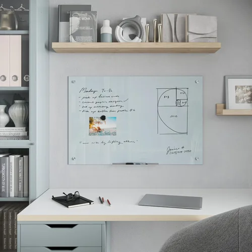 Miniatura 4 de U Brands Pizarra blanca magnética de vidrio, 24 x 36 pulgadas, superficie blanca esmerilada, sin marco, solo para uso con imanes de alta energía