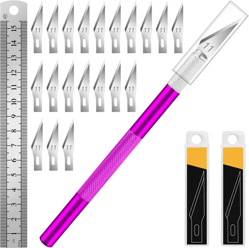 Miniatura 13 de DIYSELF 1 Pieza Cuchillo de Manualidades Cuchillo de Hobby con Kit de 11 Piezas Cuchillas de Acero Inoxidable, 1 Regla de Acero de 15CM para Arte