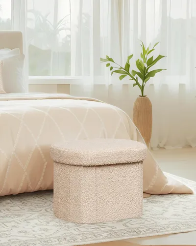Miniatura 2 de B FSOBEIIALEO Otomana de Almacenamiento para Dormitorio, Reposapiés Otomano Plegable de Almacenamiento Boucle, Cubo Otomano Plegable Pequeño de Beige