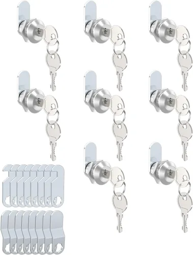Paquete de 8 cerraduras para cajones y gabinetes (con llave diferente), seguros archivos importantes, cerraduras de leva de 5/8 pulgadas de 0.630 in