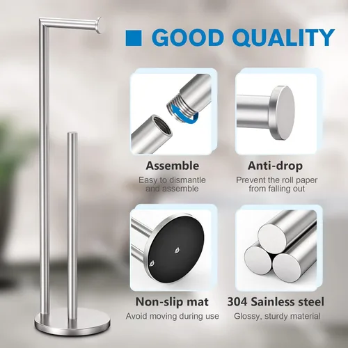 Miniatura 3 de Soporte para papel higiénico, soporte para papel higiénico de níquel cepillado, soporte para papel higiénico independiente, almacenamiento de papel
