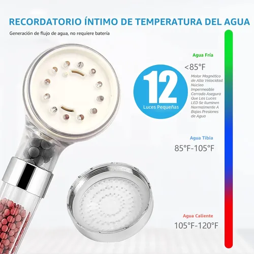 Miniatura 2 de FASTRAS Cabezal de ducha LED con mano, cabezal de ducha de alta presión con manguera, soporte y cinta de PTFE, etc., 3 cabezales de ducha filtrados