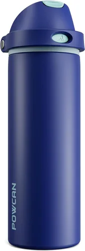Miniatura 9 de POWCAN - Botella de agua aislada, 24 oz, tapa 2 en 1, boquilla de botón, popote abatible, a prueba de fugas, acero inoxidable, para portavasos