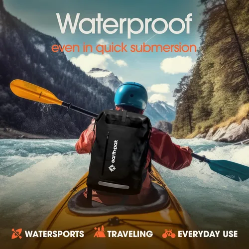 Miniatura 3 de Earth IPX8 Mochila impermeable de 35 L, con cierre enrollable resistente con bolsillo frontal con cierre de fácil acceso y panel trasero acolchado
