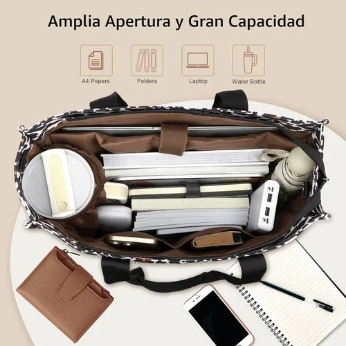 Miniatura 5 de Bolsa de mano para computadora portátil para mujer, bolsa de lona de 15.6 pulgadas, bolso de hombro para computadora, bolso de mensajero, bolso