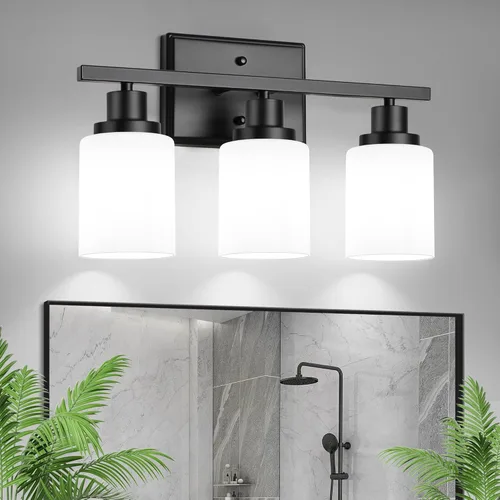 Miniatura 11 de Ascher 2 luces de pared, lámpara de tocador moderna con acabado negro, luz de pared con pantalla de vidrio transparente para espejo, pasillo