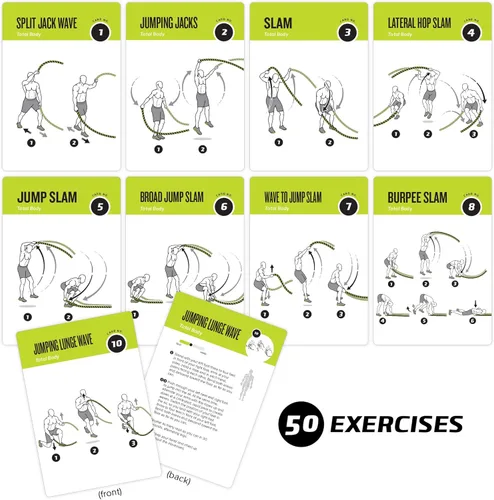 Miniatura 2 de Juego de 62 tarjetas de ejercicio de cuerda de batalla para entrenamientos en casa, con tarjetas de entrenamiento de fuerza guiadas para el hogar