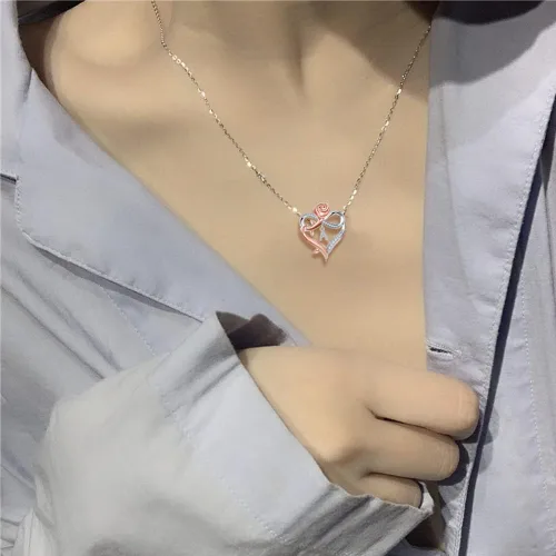 Miniatura 5 de Collares con inicial de corazón de rosa para mujer, collar con dije de letra de corazón de amor infinito CZ A-Z para adolescentes y niñas
