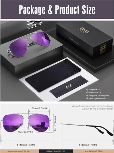 Miniatura 25 de LUENX, Aviator - Gafas de sol polarizadas, para hombres y mujeres, protección UV 400, con funda 60MM