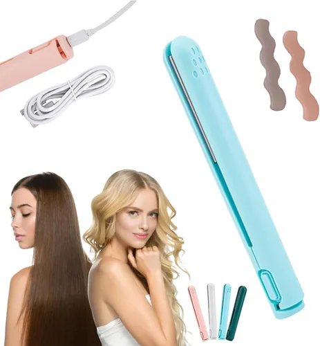 Miniatura 15 de RJDJ Mini rizador de doble propósito, alisador y rizador de pelo 2 en 1, calentador de cerámica, portátil, recargable por USB, adecuado para cabello