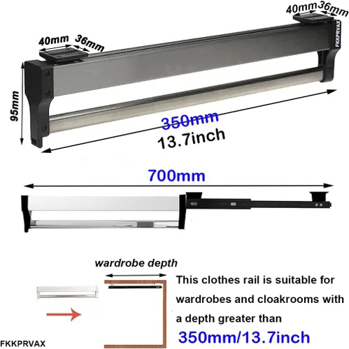 Miniatura 2 de Barra de Percha para Armario, Barra Extensible para Armario de 30-60cm, Barra de Ropa para Guardarropa, Organizador de Armario para Pantalones