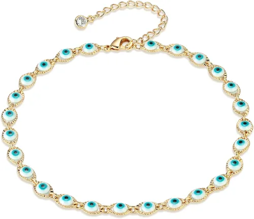 LOYATA - Tobillera delicada bañada en oro de 14 quilates para mujeres, con pequeña cruz de circonia cúbica blanca y borlas bonita joyería para