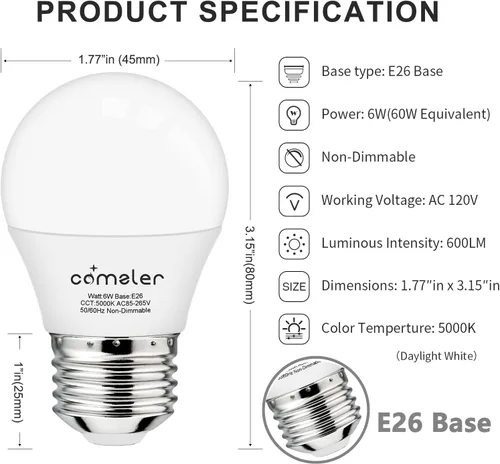 Miniatura 3 de comzler Bombilla LED A15 de 6 W, equivalente a 60 vatios, base de tornillo mediana E26, bombilla blanca fría de 5000 K, iluminación para el hogar