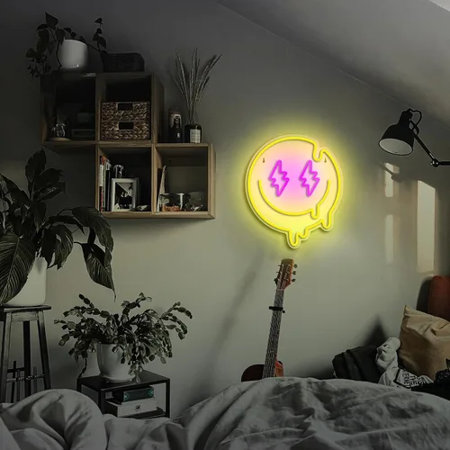 Miniatura 7 de Letrero de Neón Cara Sonriente Derretida Atenuable Letreros de Neón Cara Sonriente Derretida para Decoración de Pared Luces de Neón Sonrisa