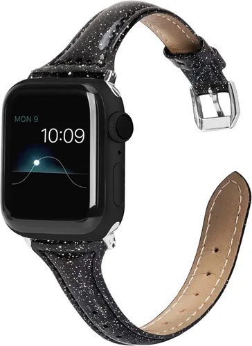 Miniatura 13 de Wearlizer - Correa de repuesto de piel fina con purpurina compatible con correas de Apple Watch de 1.496 in, 1.575 in, 1.654 in, 1.732 in