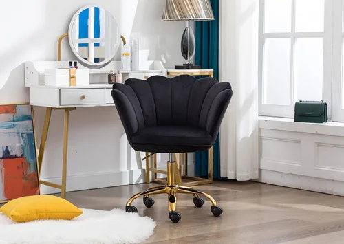 Miniatura 2 de Cómoda silla de trabajo para oficina en casa con ruedas, bonita y moderna tapizada de terciopelo con respaldo de concha, silla de escritorio