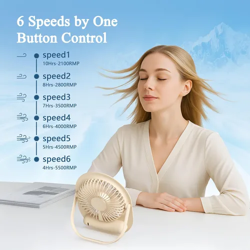Miniatura 5 de Ventilador de escritorio USB, ventilador portátil pequeño y silencioso, plegable en 180°, 6 velocidades, ventiladores de mesa de viento fuertes