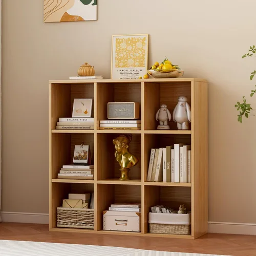 Miniatura 15 de OSCHF - Estantería de almacenamiento de 9 cubos, estantería de madera de 3 niveles con soporte en el suelo, estantería abierta para el hogar