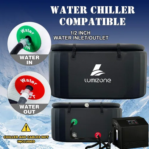 Miniatura 3 de Lumizone Bañera de inmersión fría inflable de 132 galones de capacidad, baño de hielo portátil, compatible con enfriadores de agua con tapa, sellos