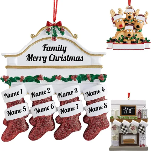Miniatura 21 de Adornos de Navidad personalizados 2025, repisa de chimenea, familia de 2/3/4/5/6 nombres de miembros de la familia Joy para decoraciones de árbol