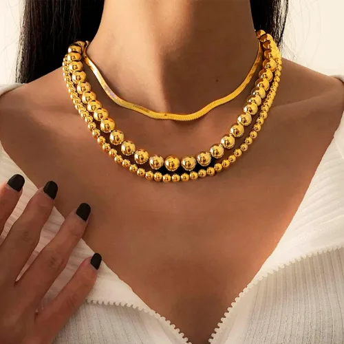 Miniatura 5 de Sixexey Collar de cuentas de oro, collares en capas, collar de cadena de bolas, joyería para mujer