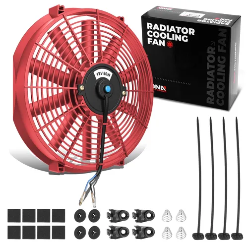 Miniatura 10 de DNA Motoring Ventilador de radiador delgado de refrigeración eléctrica de alto rendimiento de 12 pulgadas con kit de montaje, rojo, 2 piezas