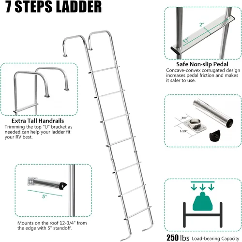 Miniatura 3 de Escalera universal exterior para caravana, escalera de aluminio para remolque de viaje de 7.6 pies y 8.4 pies, capacidad de 250 libras