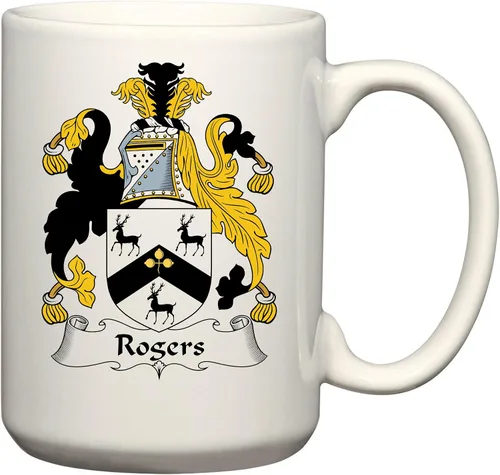 Miniatura 5 de Rogers Coat of Arms/Rogers Family Crest Taza de cerámica para café/cacao de 11 onzas por Carpe Diem Designs, fabricada en los Estados Unidos