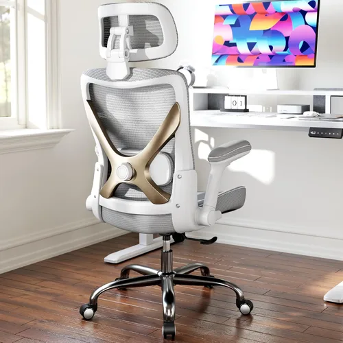 Miniatura 2 de Ergalithic Silla de Oficina para Casa Ergonómica de Escritorio - Silla de Computadora en Forma de X de Malla con Cuero de PU, Soporte Lumbar Gris