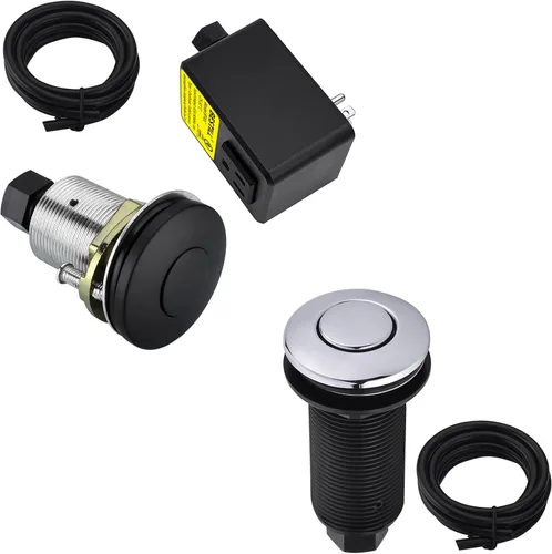 BESTILL Kit de interruptor de aire para triturador de basura, listado UL, botón superior del fregadero con cubierta de latón, negro mate, cromado