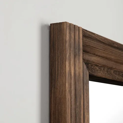 Miniatura 6 de YOSHOOT - Espejo de pared hecho a mano con madera empalmada para baño, espejo de tocador rústico estilo granja, arte de pared decorativo, marco
