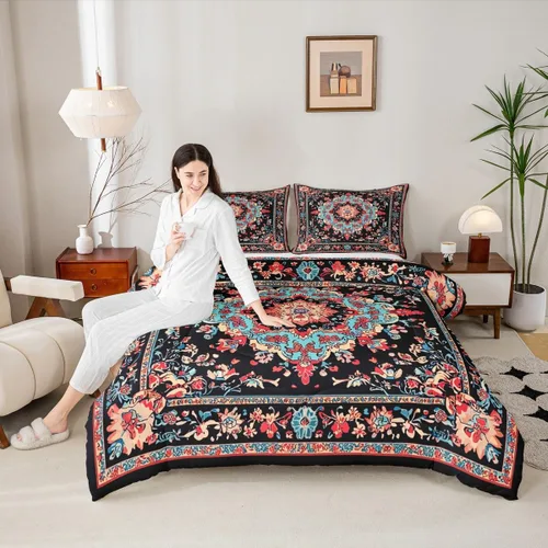 Miniatura 5 de Erosebridal Juego de edredón bohemio tamaño individual, ropa de cama floral retro para adultos, hombres y mujeres, juego de ropa de cama vintage
