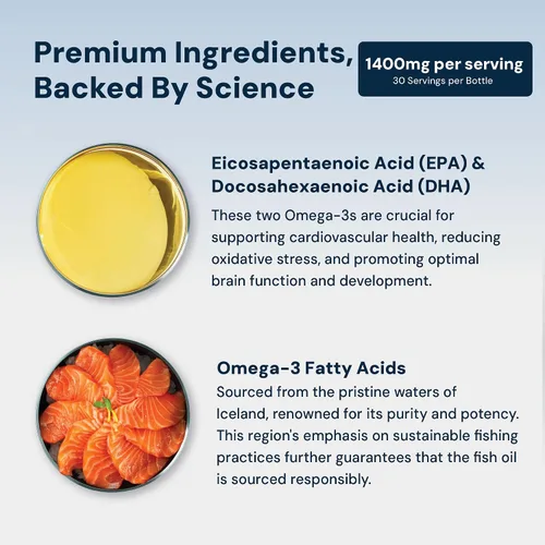 Miniatura 3 de HPN N(4) Aceite de pescado omega-3 islandés, 3,000 mg de DHA y EPA Aumenta el crecimiento muscular, las articulaciones y la salud cerebral Sin