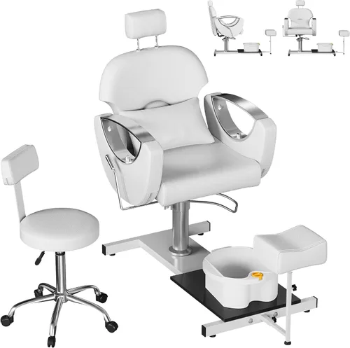 Miniatura 10 de KIGOTY Silla de pedicura sin fontanería, estación de pedicura reclinable con altura ajustable y giro de 360 grados, silla de spa hidráulica