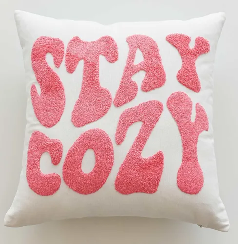Miniatura 11 de Funda de almohada decorativa bordada Stay Cozy en rosa, solo funda de 18 pulgadas x 18 pulgadas