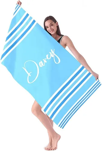 Miniatura 13 de Toalla de playa personalizada con nombres, toallas de playa personalizadas para adultos, mujeres y hombres, toallas de playa a rayas personalizadas