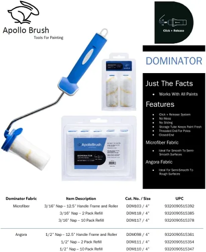Miniatura 7 de Apollo Brush Dominator Series Angora - Mini rodillo de siesta de 1/2 pulgada con marco y tubo de almacenamiento + 10 paquetes de recambio + 500