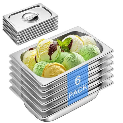 Miniatura 13 de Sartén de hotel con tapas de medio tamaño de 6.35 cm de profundidad, platos calentadores de acero inoxidable para buffet, sartén de mesa de vapor