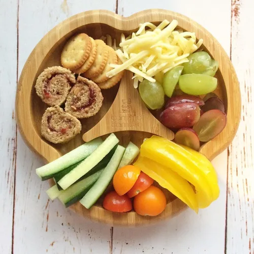 Miniatura 5 de bamboo bamboo Plato para bebés y niños pequeños para alimentación y destete, divisor de bambú con ventosa segura para bebés a partir de 6 meses Azul