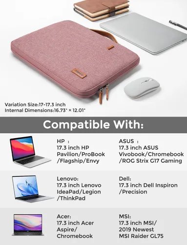 Miniatura 4 de DOMISO - Funda protectora para portátil de 17 pulgadas con asa, compatible con HP Dell ASUS Lenovo Chromebook de 17-17.3 pulgadas, bolsa para Rosa