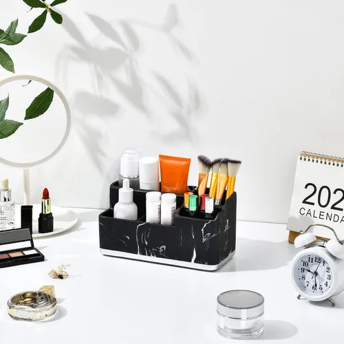 Miniatura 3 de VITVITI Portacepillos de dientes para baño, organizador de baño, encimera de baño, 5 compartimentos, accesorios de baño, almacenamiento para pasta